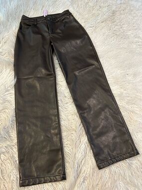 Dark Brown Faux Leather Straight-Leg Pants